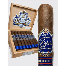 Load image into Gallery viewer, Full flavored Don Pepin Garcia Blue Toro Grande BP cigar displayed in a box, showcasing its dark wrapper and premium quality.