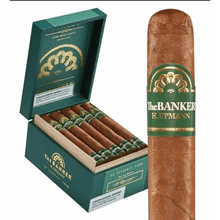 Load image into Gallery viewer, H. Upmann The Banker Currency Robusto medium flavor cigar with a dark wrapper, displayed on a wooden surface.