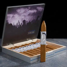 Load image into Gallery viewer, Man O' War Virtue 10th Anniversary Torpedo cigar with mild flavor, featuring a smooth, dark wrapper and detailed cigar band.