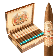 Load image into Gallery viewer, Medium flavored My Father La Gran Oferta Torpedo cigars from Boston's Cigar Shop, displayed in a box with cigars wrapped in cellophane.