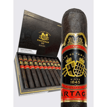 Load image into Gallery viewer, Partagas Black Label Colossal Gordo full-flavored cigar with dark wrapper and premium tobacco, displayed on a wooden surface.