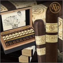 Load image into Gallery viewer, Rocky Patel Decade Lonsdale cigar, medium flavored premium cigar with rich tobacco leaves, ideal for cigar enthusiasts.