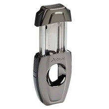 Load image into Gallery viewer, Gun metal Xikar Flip Dual Cigar Cutter showing sharp blades and compact design for precise cigar cutting.