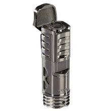 Load image into Gallery viewer, Xikar Tactical 1 cigar lighter with single flame in gunmetal finish, designed for precise lighting of cigars.