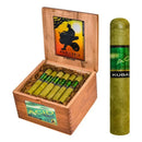 Drew Estate Kuba Kuba Green Candela cigar with sweet flavored wrapper, displayed in a close-up shot showcasing the cigar's vibrant green leaf.