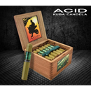 Drew Estate Kuba Kuba Green Candela cigar with sweet flavored wrapper, displayed on a wooden surface.