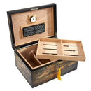 Adirondack cigar humidor from Boston's Cigar Shop showing a wooden storage box with a glass top for cigars.