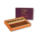 Aganorsa Supreme Leaf International 2026 Robusto medium-flavored cigar with a natural wrapper and detailed band, resting on a wooden surface.