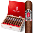 Alec Bradley 30 Years Robusto medium-flavored cigars displayed in a box, showcasing rich brown cigar wrappers and band details.