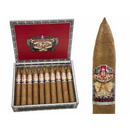 Alec Bradley American Classic Blend Torpedo cigar, coffee-infused, with dark brown wrapper and detailed band, resting on a wooden surface.