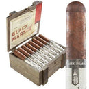Alec Bradley Black Market Robusto coffee-infused cigar with dark wrapper and detailed band, displayed on a neutral background.