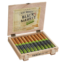 Alec Bradley Black Market Vandal The Con Toro medium flavored cigar pack with cigars in a box, showcasing the branding and packaging details.