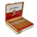 Alec Bradley Connecticut Toro medium flavor cigar with a smooth, light-colored wrapper, displayed on a wooden surface.