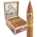 A Alec Bradley Nica Puro Rosado Torpedo cigar with medium flavor profile, displayed on a wooden surface.