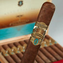 Alec Bradley Prensado Double T Toro cigar box with medium-flavored cigars, featuring dark brown wrappers and elegant branding.