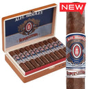 Alec Bradley Superstition No.13 Robusto medium flavored cigar with dark brown wrapper and band, displayed on a white background.