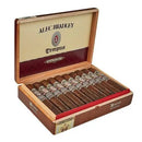 Alec Bradley Tempus Maduro Magnus Gordo cigar with coffee-infused wrapper, showcasing rich dark brown tobacco leaves.