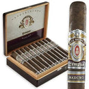 A Alec Bradley Tempus Maduro Quadrum Robusto medium flavor cigar displayed on a wooden surface with a band featuring the Alec Bradley logo.