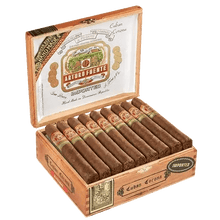 Load image into Gallery viewer, Arturo Fuente Cuban Corona medium flavor cigar with a dark wrapper, resting on a wooden surface, showcasing its band and premium quality.
