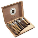 Ashton 10-Cigar Sampler Box featuring a variety of premium cigars from Boston's Cigar Shop on a wooden surface.