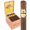 Baccarat Double Maduro Double Corona sweet flavored cigar with dark Maduro wrapper and band, displayed on a wooden surface.