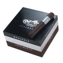 Full-flavored CAO Flathead Steel Horse Bullneck Toro cigar with dark, oily wrapper and detailed band, showcasing premium cigar craftsmanship.