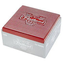 Full-flavored CAO Flathead V660 Carb Gordo cigar resting on a wooden surface with a lit end showing rich tobacco leaves.