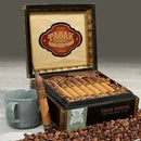 Coffee-infused Drew Estate Tabak Especial Limited Cafe con Leche Belicoso cigar with rich, smooth wrapper and detailed foot band.