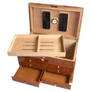 El Diablo cigar humidor from Boston's Cigar Shop, showcasing a wooden cigar humidor with sleek finish and secure lid.