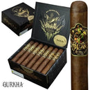 Gurkha Ghost Gold Shadow Robusto sweet flavored cigar with dark wrapper and gold band, displayed on a wooden surface.