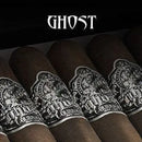 Medium flavored Gurkha Ghost Silver Exocist Gordo cigar with silver band, showcased in a close-up shot.