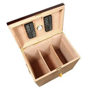 Havana Foot Locker cigar humidor by Boston's Cigar Shop, wood finish with hinged lid and interior for storing cigars.