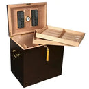 Havana Foot Locker cigar humidor by Boston's Cigar Shop, wooden box with brass latch for storing premium cigars.
