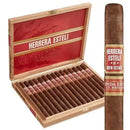Herrera Esteli Connecticut Broadleaf Lancero cigar with coffee infusion, showcasing the smooth, light-colored wrapper and detailed band.