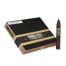 Coffee-infused Herrera Esteli Miami Piramide Fino cigar in pyramid shape, showcasing rich wrapper and intricate foot band.