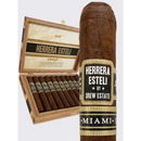 Coffee-infused Herrera Esteli Miami Robusto Grande cigar, showcasing rich wrapper and detailed band with bold branding.