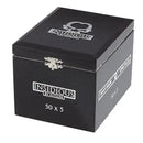 Sweet flavored Insidious Asylum Maduro 550 Robusto cigar from Boston's Cigar Shop, showcasing its dark, oily wrapper and rounded shape.