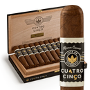 Full-flavored Joya de Nicaragua Cuatro Cinco Petite Corona cigar resting in a hand, showcasing its dark wrapper and detailed band.
