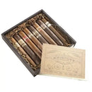 Kristoff 8-Cigar Robusto Sampler Box with assorted cigars, showcasing a variety of robusto-sized cigars inside a sleek package.