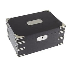 Load image into Gallery viewer, Large Ironsides Premium Cigar Humidor with dark wood finish, featuring a glass top and brass hardware for storing premium cigars.
