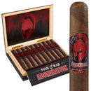 Full-flavored Man O' War Abomination Toro cigar, box-pressed, showcasing rich dark wrapper and premium cigar details.