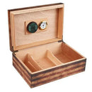 Old Glory 50 cigar humidor from Boston's Cigar Shop, wooden box with hinged lid and digital hygrometer for storing cigars.