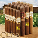 Oliva Top Twenty Brand Medium Flavor Cigar sampler with various cigars, displayed in a box, from Boston's Cigar Shop.