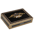 A medium flavor Alec Bradley Puck Robusto cigar with a dark wrapper, displayed on a wooden surface.
