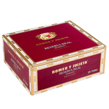 Load image into Gallery viewer, Coffee-infused Romeo Y Julieta Reserva Real Nicaragua Profundo Gordo cigar resting on a wooden surface.
