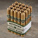 Reposado '96 Estate Blend Connecticut Churchill cigar, medium flavored cigar with smooth wrapper, displayed on a wooden surface.