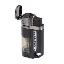 Load image into Gallery viewer, Gun metal Rockwell Quad Torch Cigar Lighter with four powerful torches, designed for precise cigar lighting.
