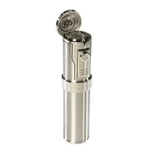 Load image into Gallery viewer, Silver Rocky Patel Diplomat II cigar lighter with five torch flames, sleek design, and durable metal construction.
