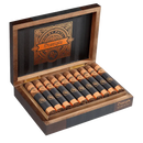 Coffee-infused Rocky Patel Disciple Sixty Gordo cigar, featuring rich wrapper and detailed band, displayed on a wooden surface.