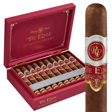 Load image into Gallery viewer, Medium flavored Rocky Patel The Edge 20th Anniversary Robusto cigar resting on a wooden surface.
